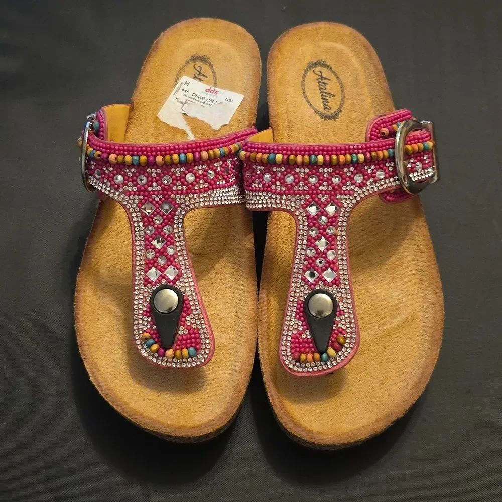 BRAND NEW ATALINA JEWEL EMBELLISHED FOOTBED THONG WOMENS SANDAL